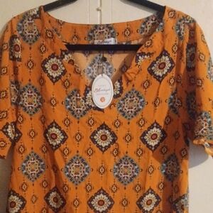 Elegant Orange Geometric Women's Blouse